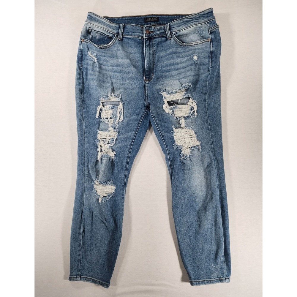 Judy Blue Boyfriend Jeans Womens 18W Distressed Blue Denim Ripped Relaxed Plus